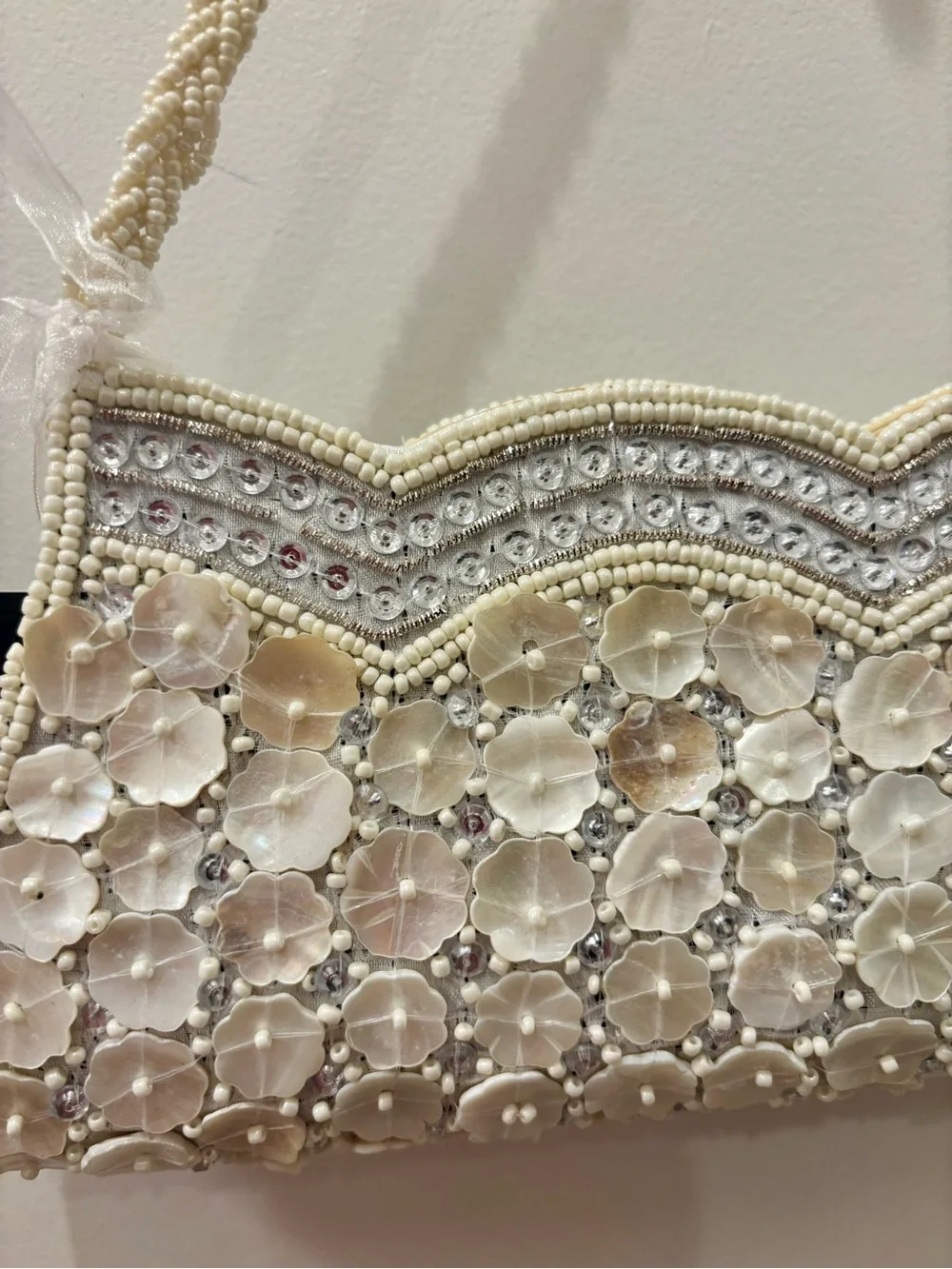 NWT Gorgeous Hand-Beaded art deco Ivory Evening Shoulder Bag